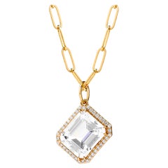 Syna Pendentif en or jaune et cristal de roche avec diamants champagne