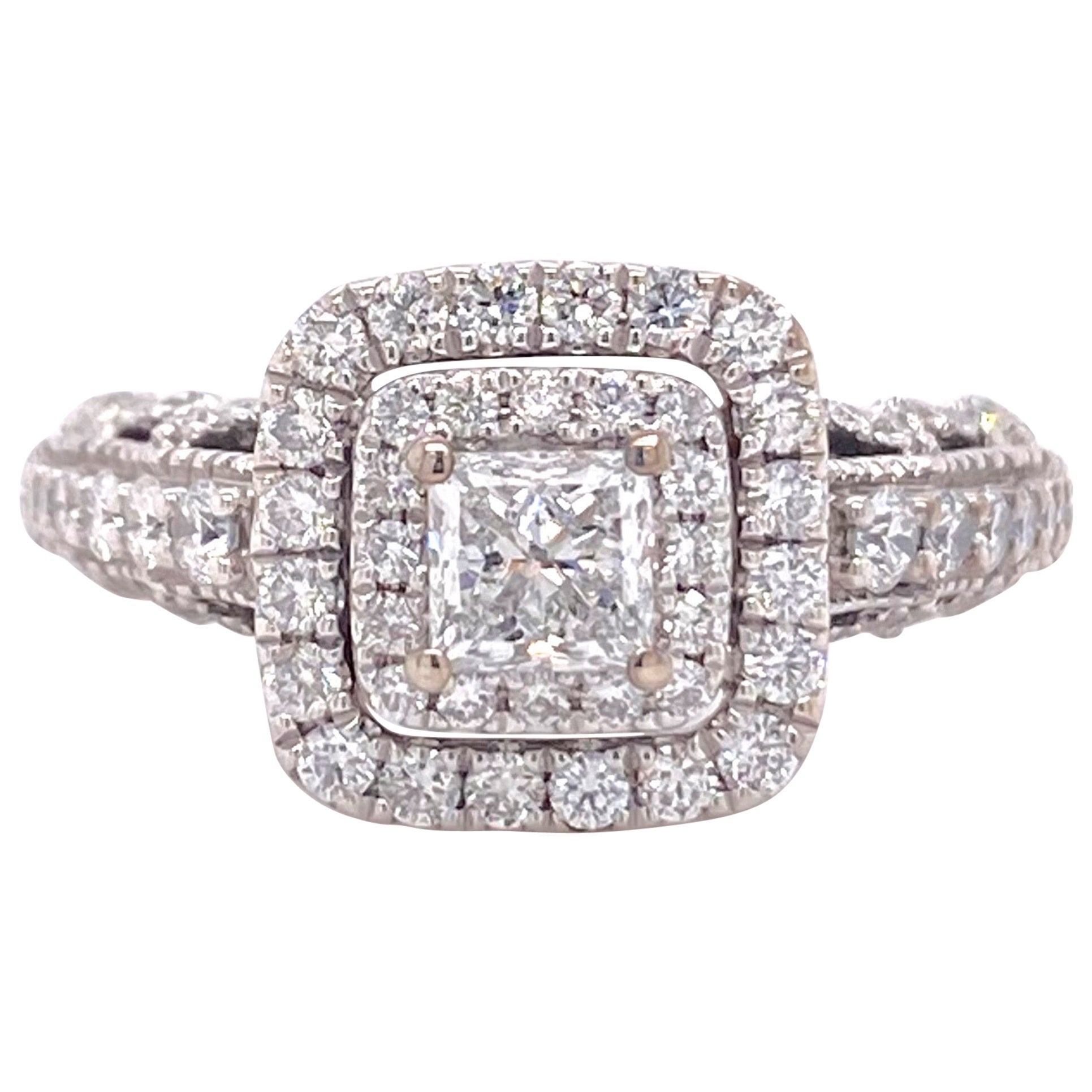 Vera Wang Love Princess Diamond 1 1/3 Tcw Engagment Ring 14kt White Gold For Sale