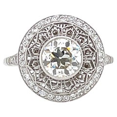 Art Deco Style Design Filigree 1.12 Carat Old European Cut Diamond Platinum Ring