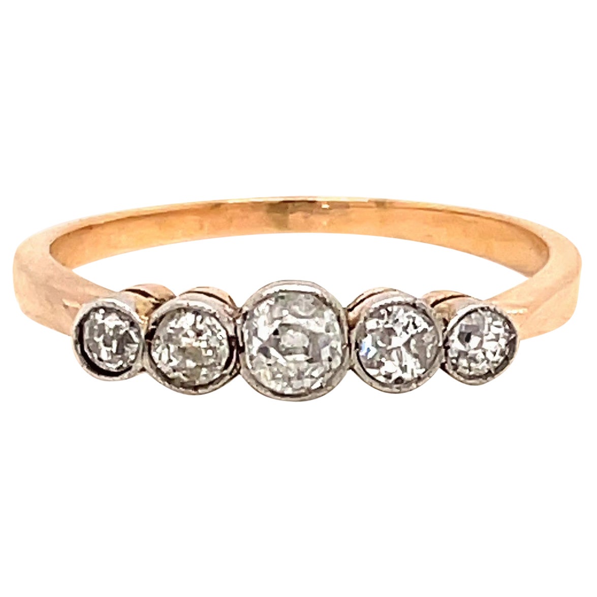 Victorian Inspired 5 Stone Old European Cut Diamond 18 Karat Rose Gold Band Ring