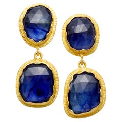 Steven Battelle 13.5 Carats Blue Sapphire 18K Gold Post Earrings