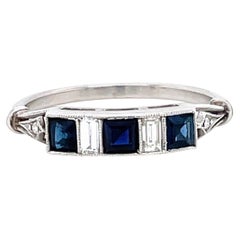 Art Deco Style Sapphire Diamond Platinum Ring