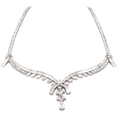 Platinum Ornate Diamond Collar Necklace with Diamond Bow Drop