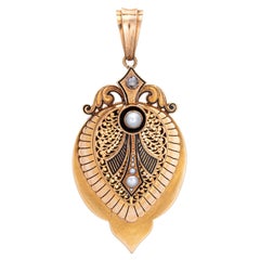 Pendentif en or jaune 18k avec diamant:: perle et émail - Antique Victorian Large Locket