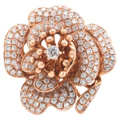 18 Karat Rose and White Gold Diamond Flower Ring