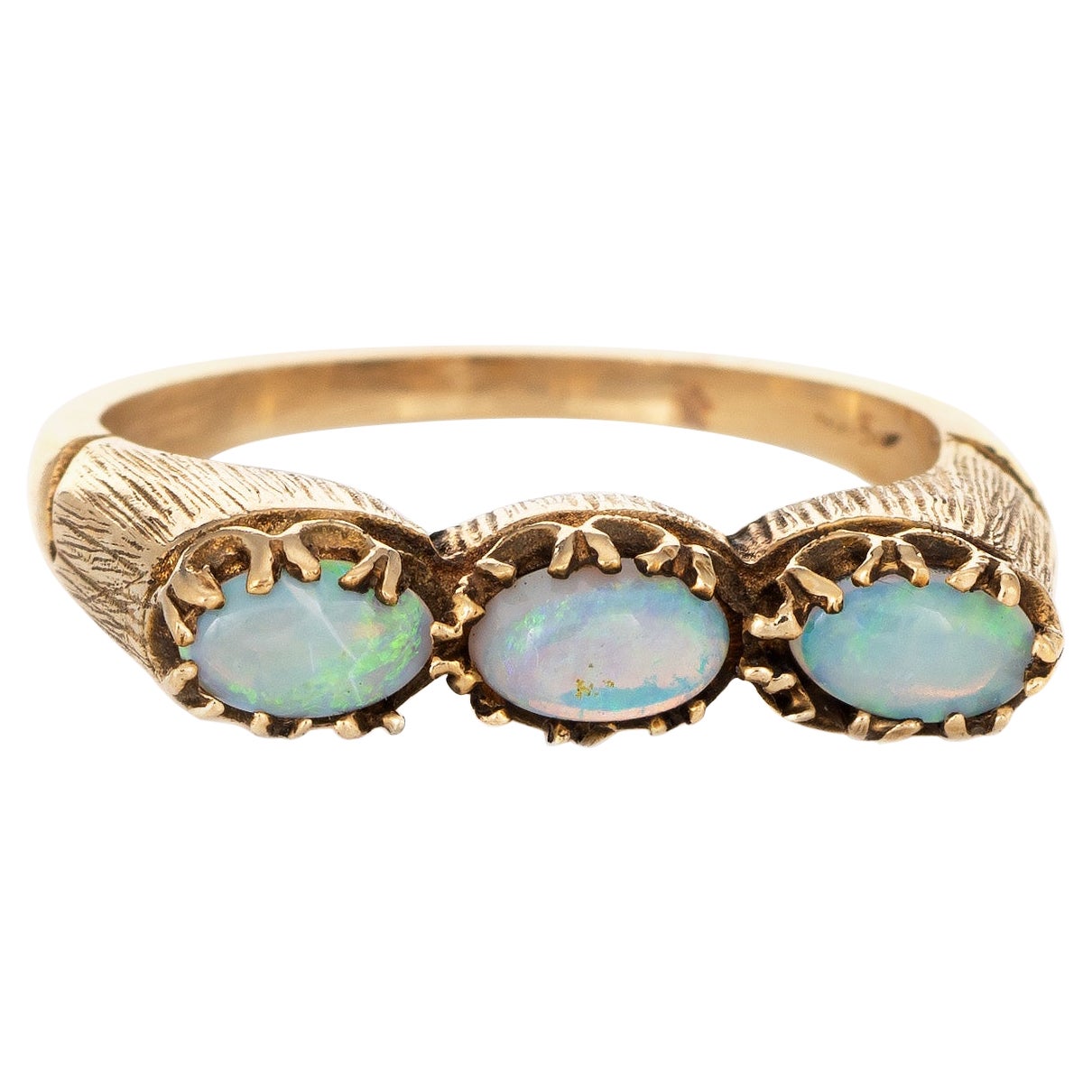 60s Opal Ring Vintage 14k Yellow Gold Three Stone East West Stacking Band