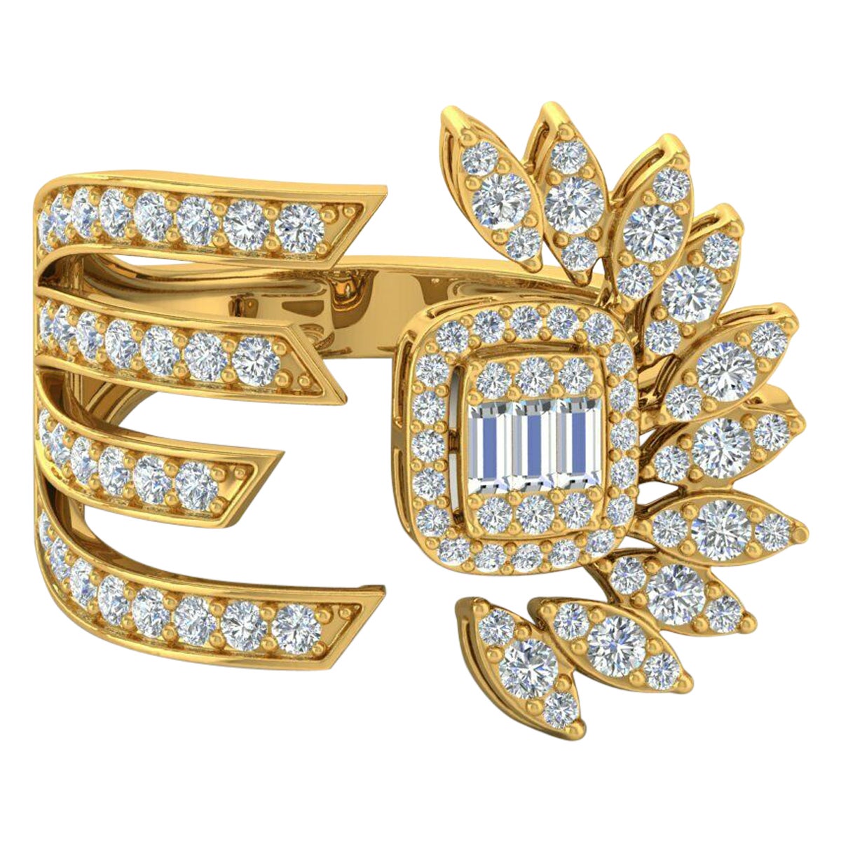 Bague Sunrise en or 14 carats avec diamants de 1,30 carat en vente