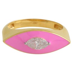 Marquise-Ring aus 18 Karat Gold mit rosa Emaille und Diamant