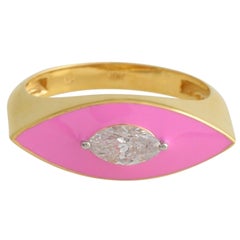 Pink Enamel Diamond 18 Karat Gold Marquise Ring