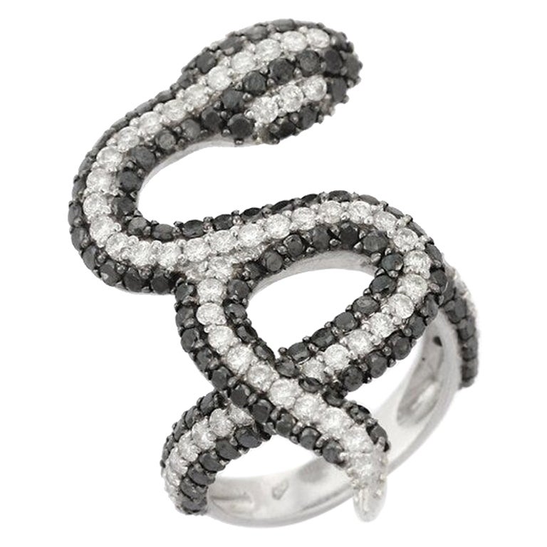 Diamond Studded Snake Ring in 18kt Solid White Gold 