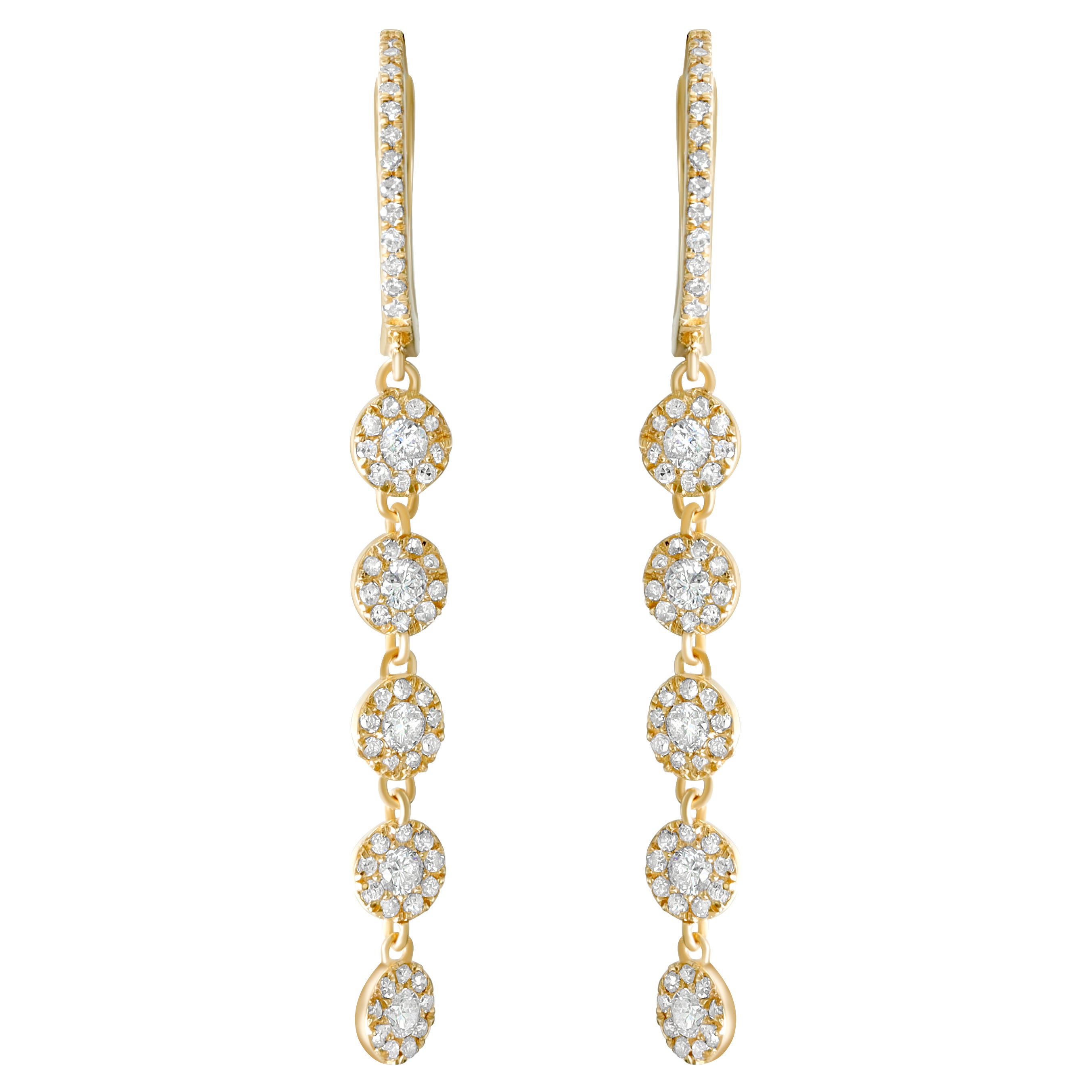 14K Yellow Gold Diamond Earrings For Sale at 1stDibs