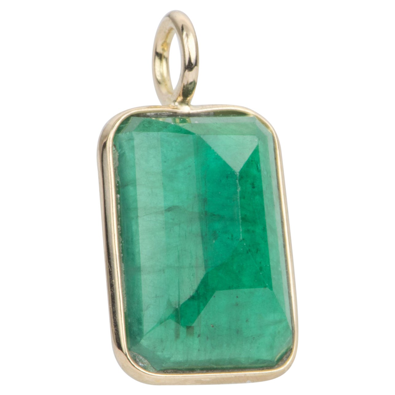 5.01ct Emerald 14K Yellow Gold Bezel Set Necklace Pendant Charm AD2164-2