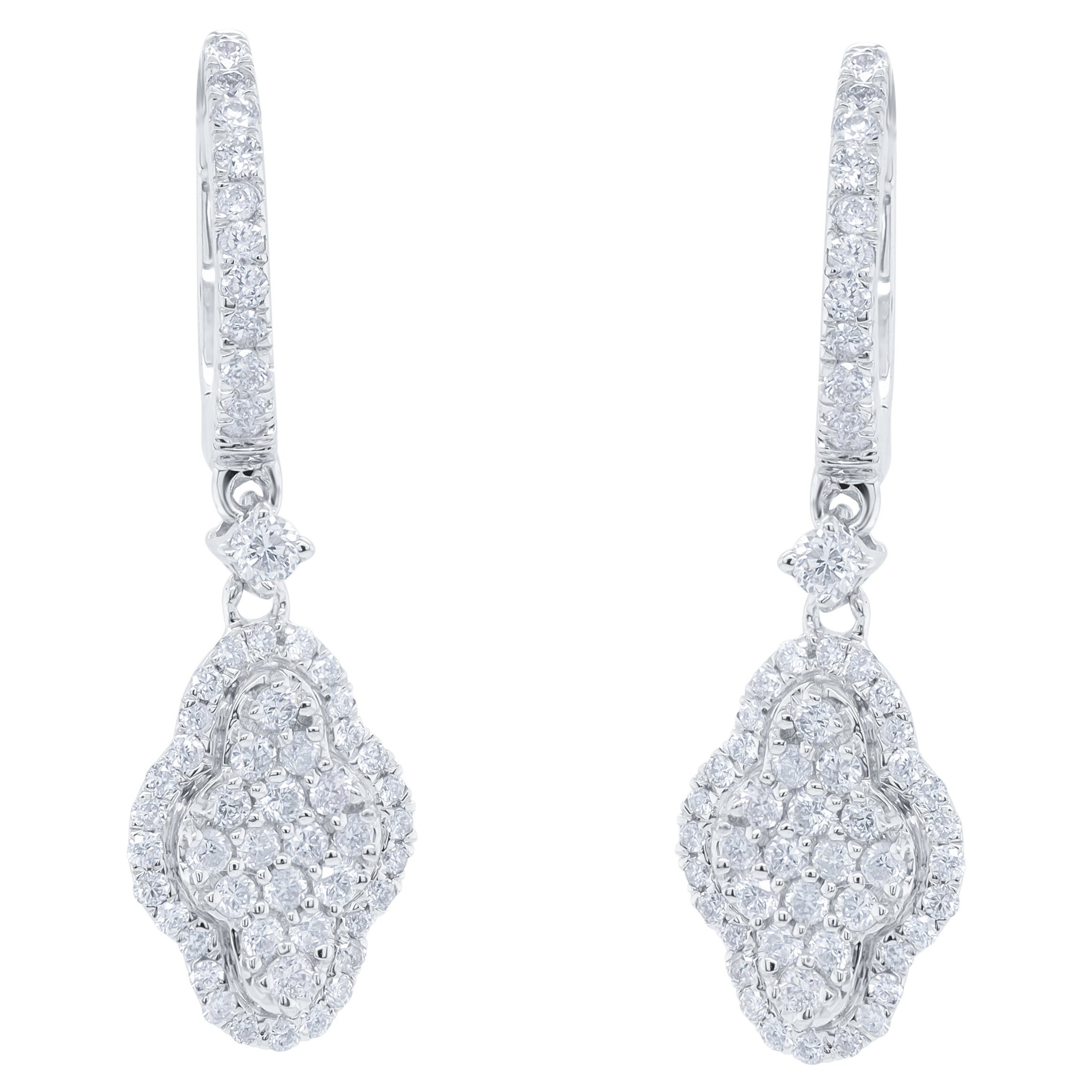 14K White Gold Diamond Earrings For Sale at 1stDibs