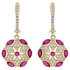 14K Rose Gold Ruby and Diamond Earrings