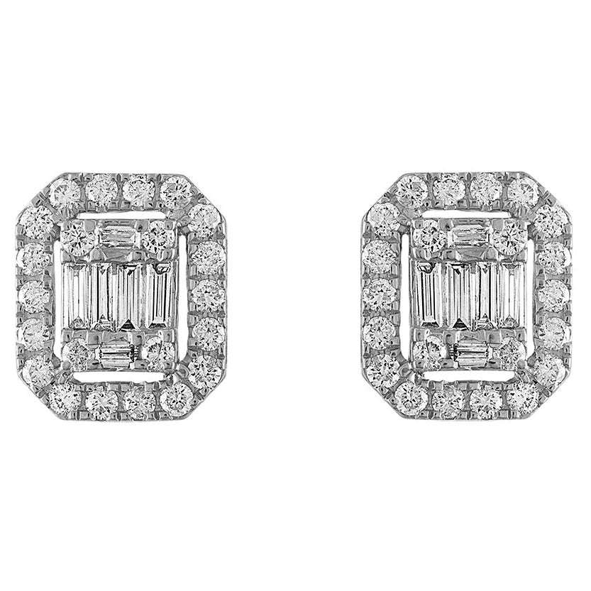 14K White Gold Diamond Earrings For Sale