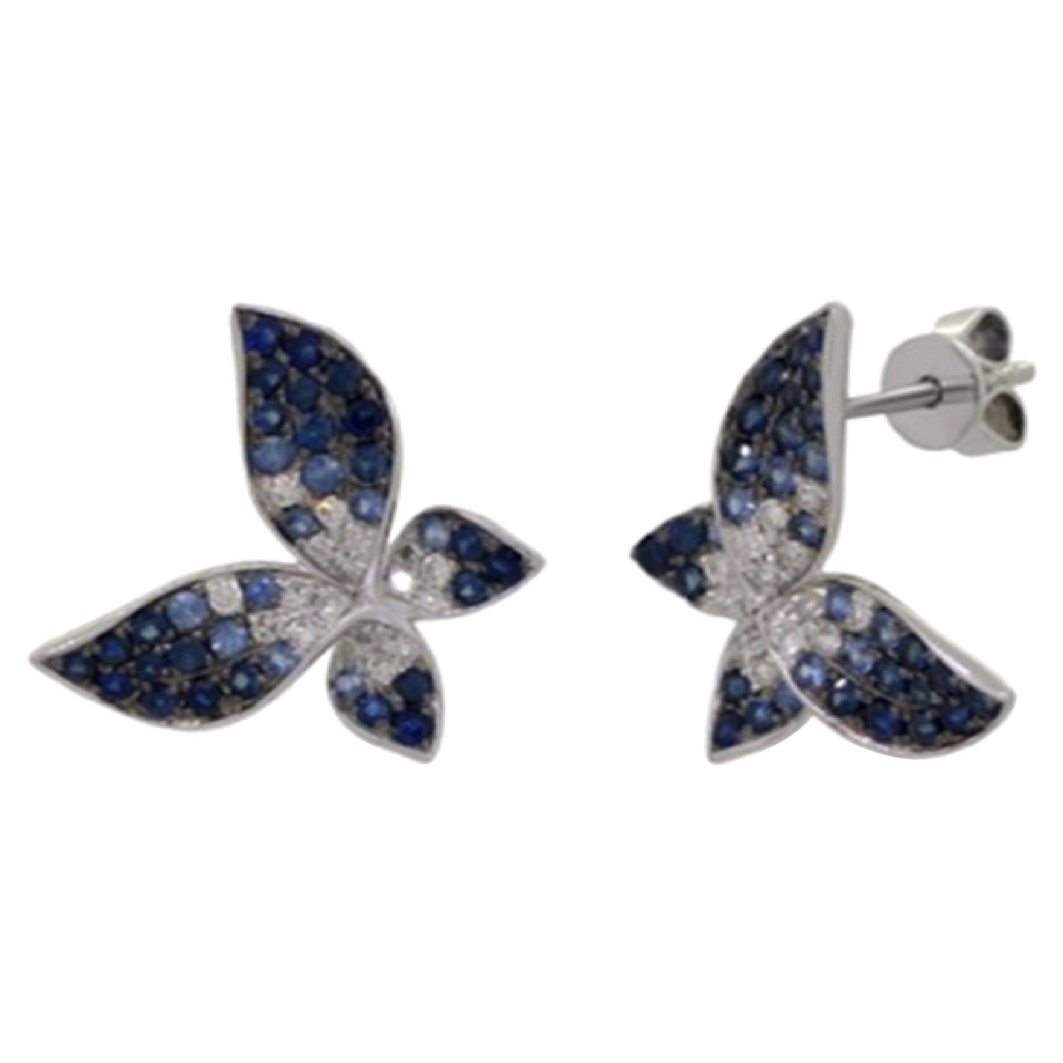 14K White Gold Sapphire and Diamond Earrings For Sale