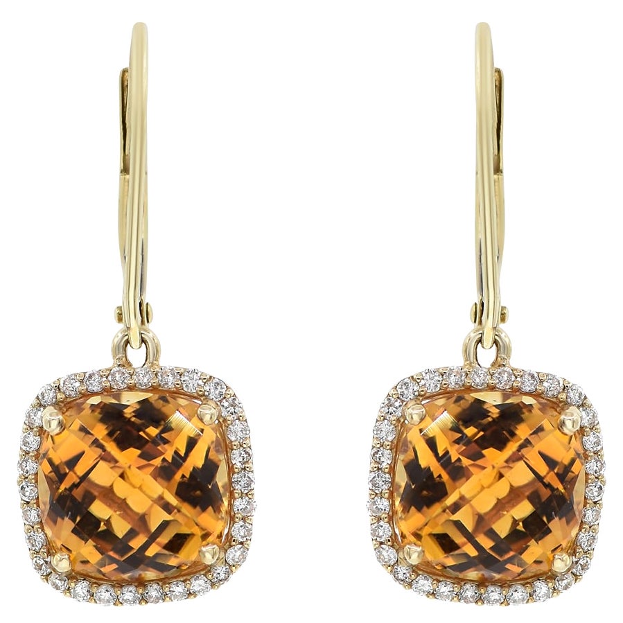 Boucles d'oreilles en or jaune 14 carats avec citrine et diamants en vente