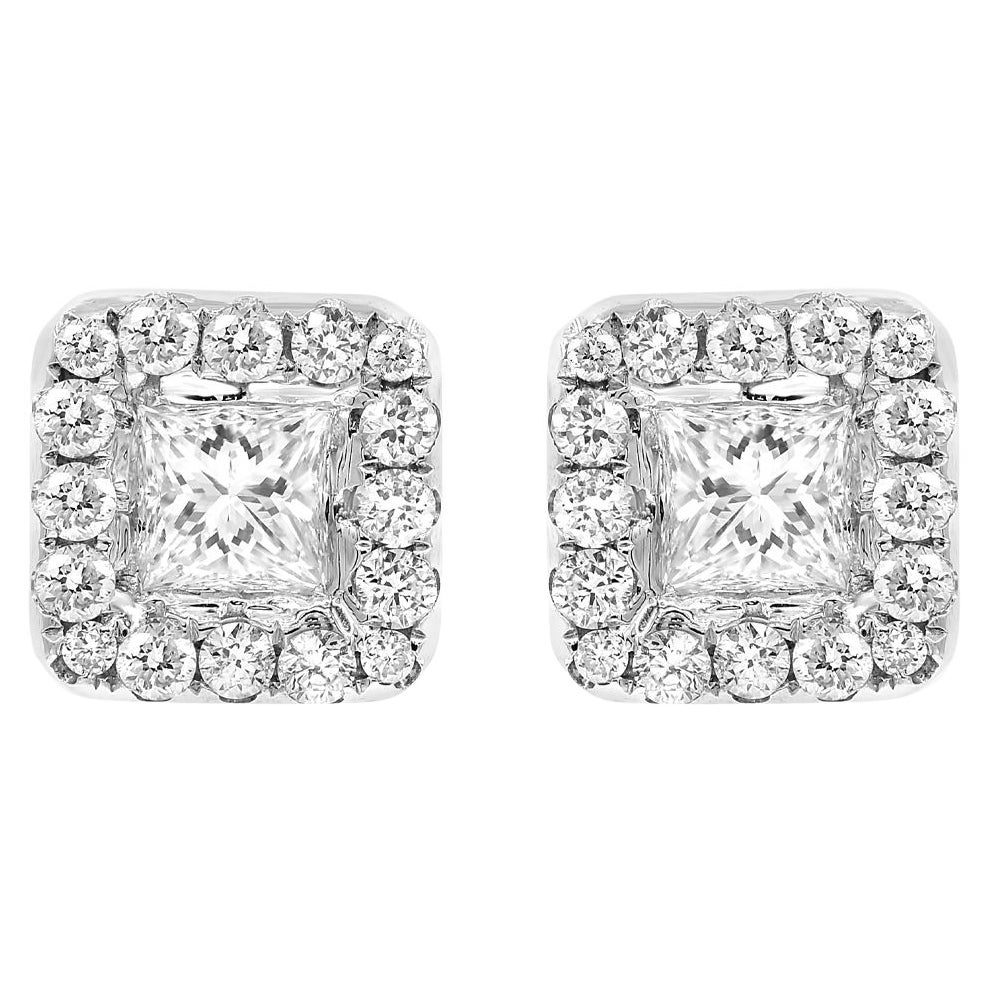 14K White Gold Diamond Earrings For Sale