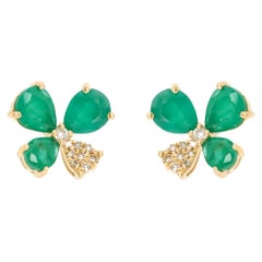 14K Yellow Gold Emerald and Diamond Earrings