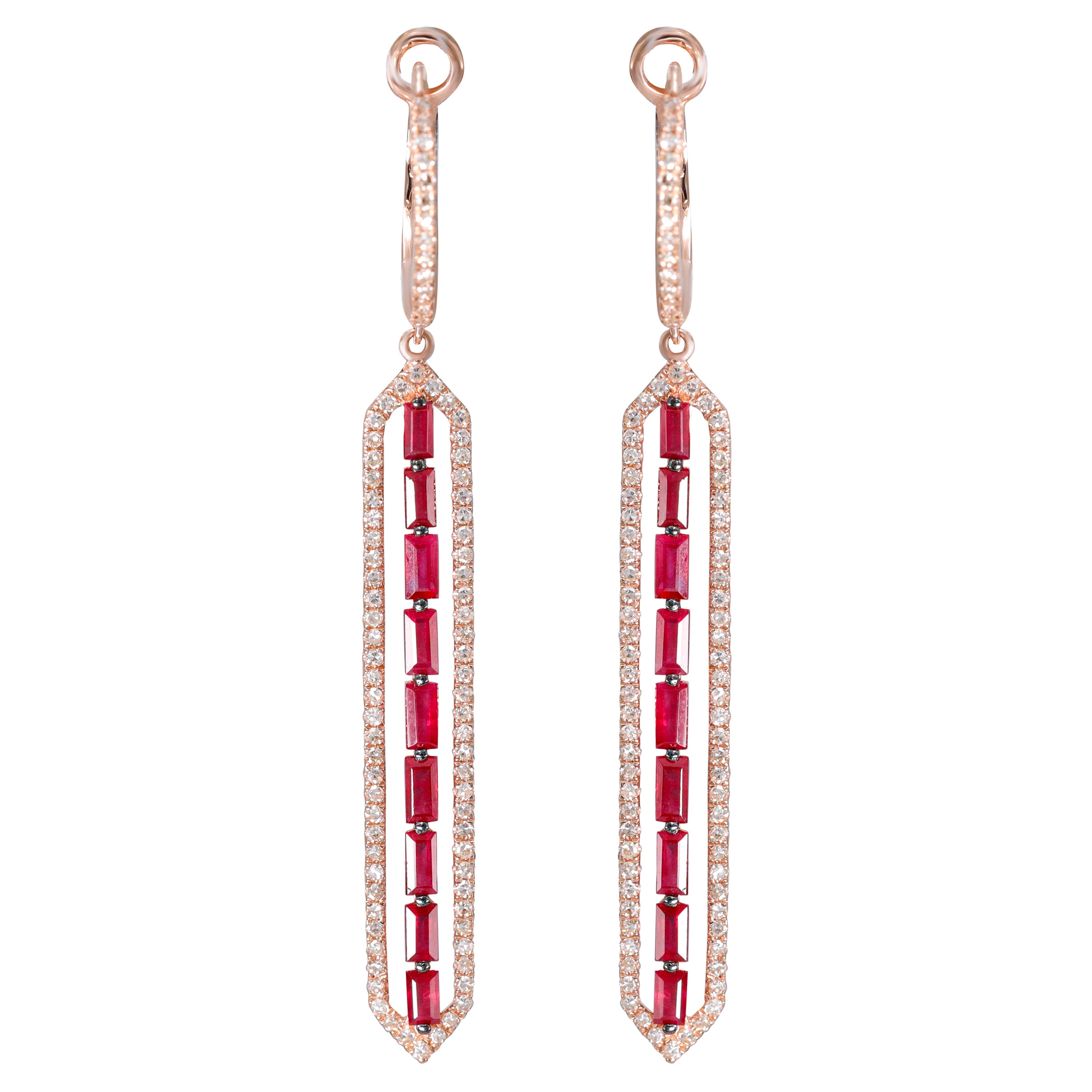 14K Rose Gold Ruby and Diamond Earrings