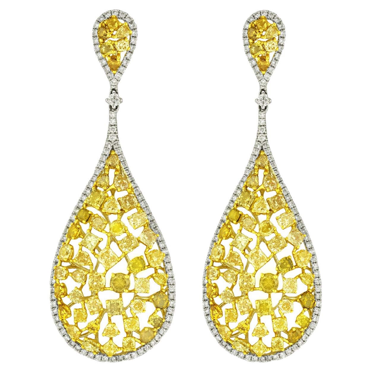 18K White and Yellow Diamond Earrings
