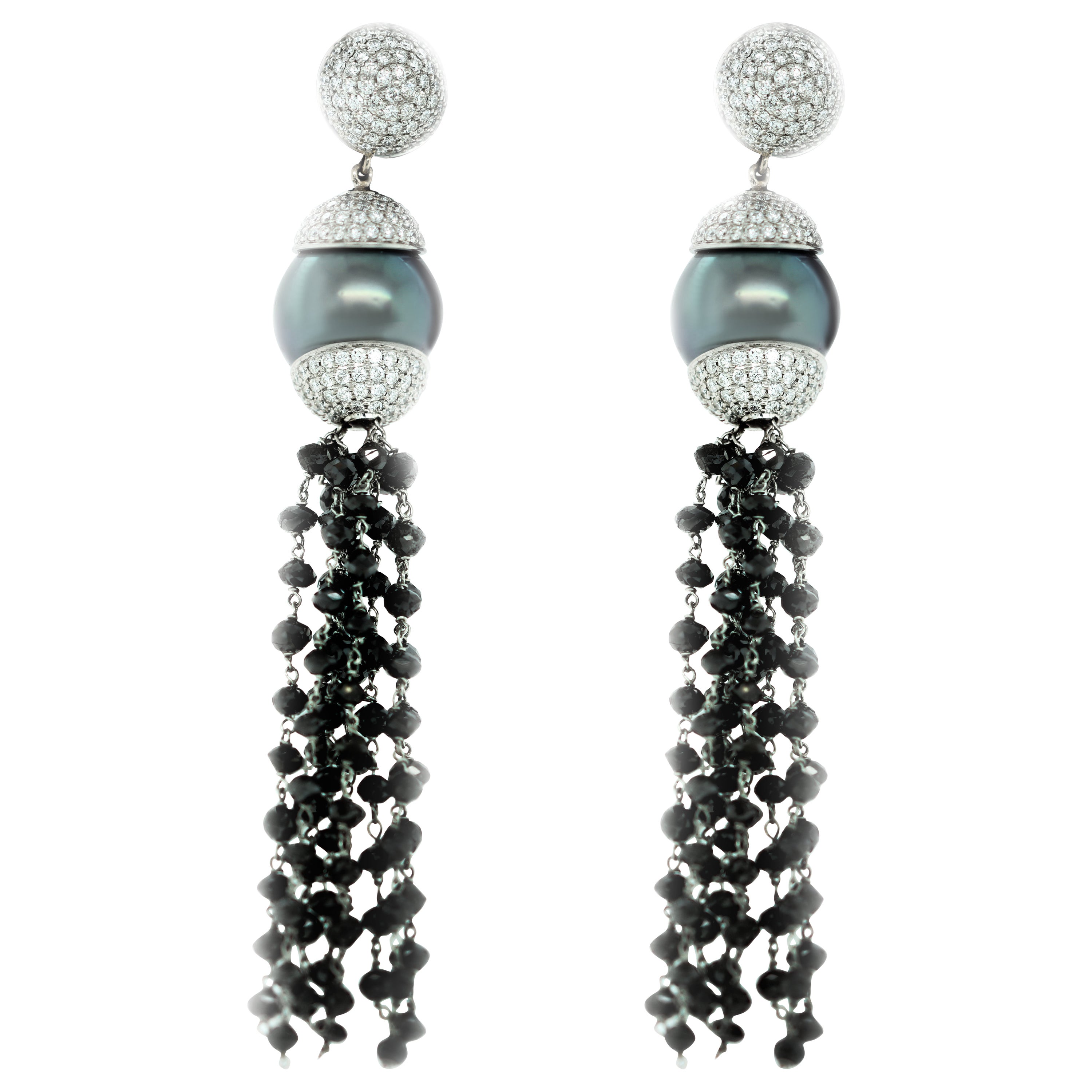 Black Pearl and Diamond Chandelier Fashion Earrings