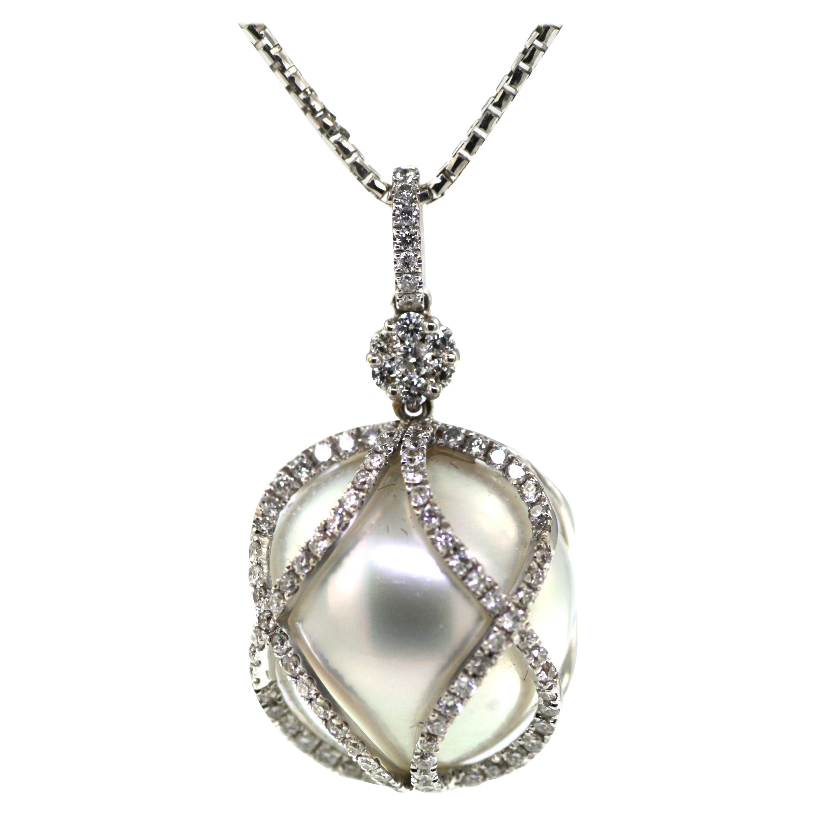 18K White Gold South Sea Pearl and Diamond Pendant PP-01403