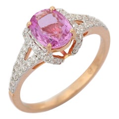 Anello con zaffiro rosa autentico e diamante in oro rosa massiccio 18 carati