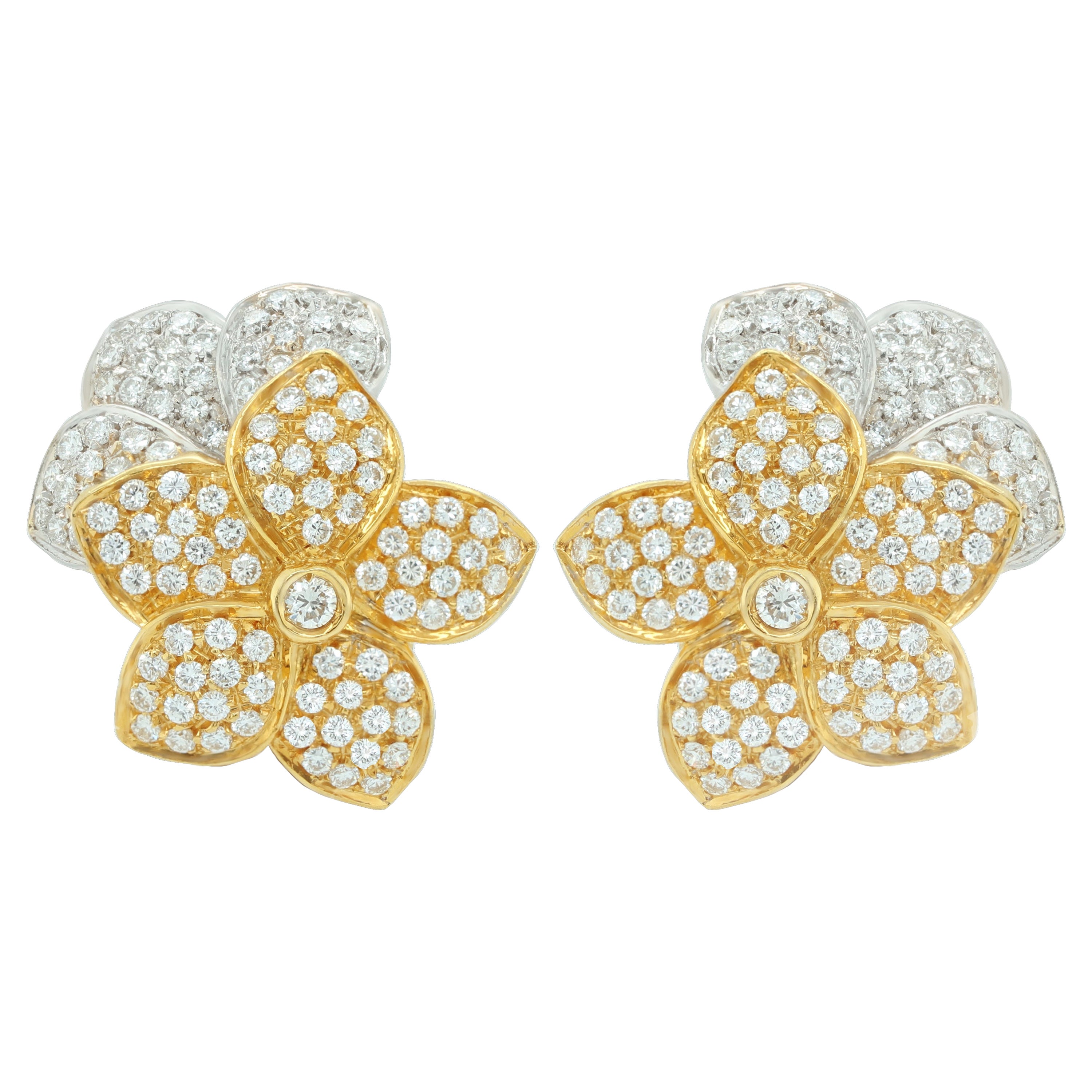 Boucles d'oreilles en or blanc et jaune 14 carats avec diamants
