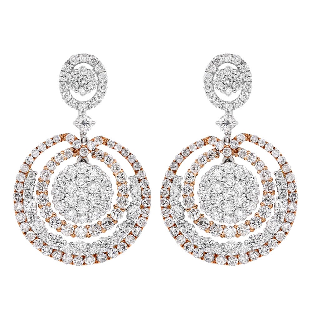 18K Rose White Gold Diamond Earrings For Sale