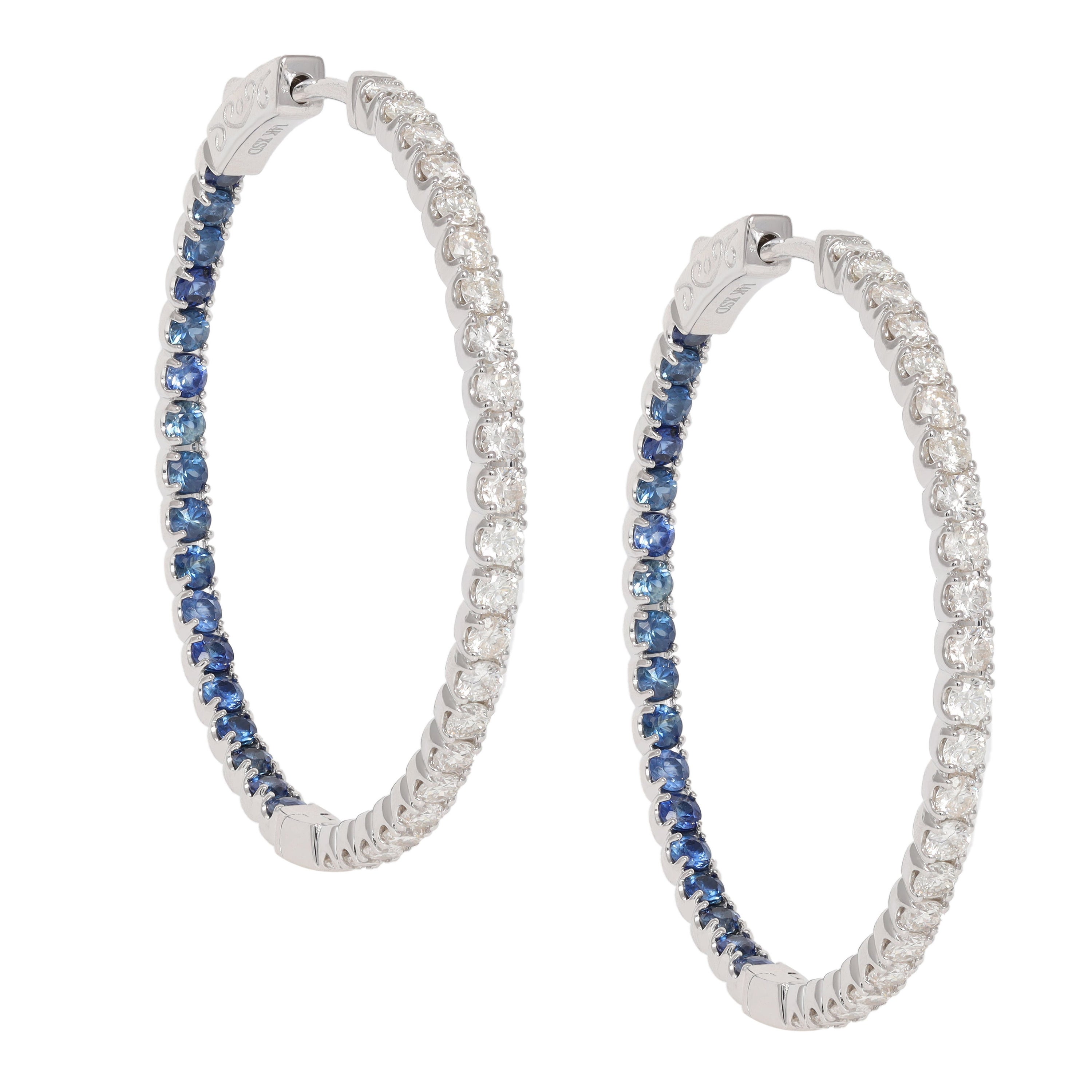 Enchanting 14k White Gold Snake Hoop Earrings with Green and White ...