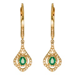 14K Yellow Gold Emerald and Diamond Earrings
