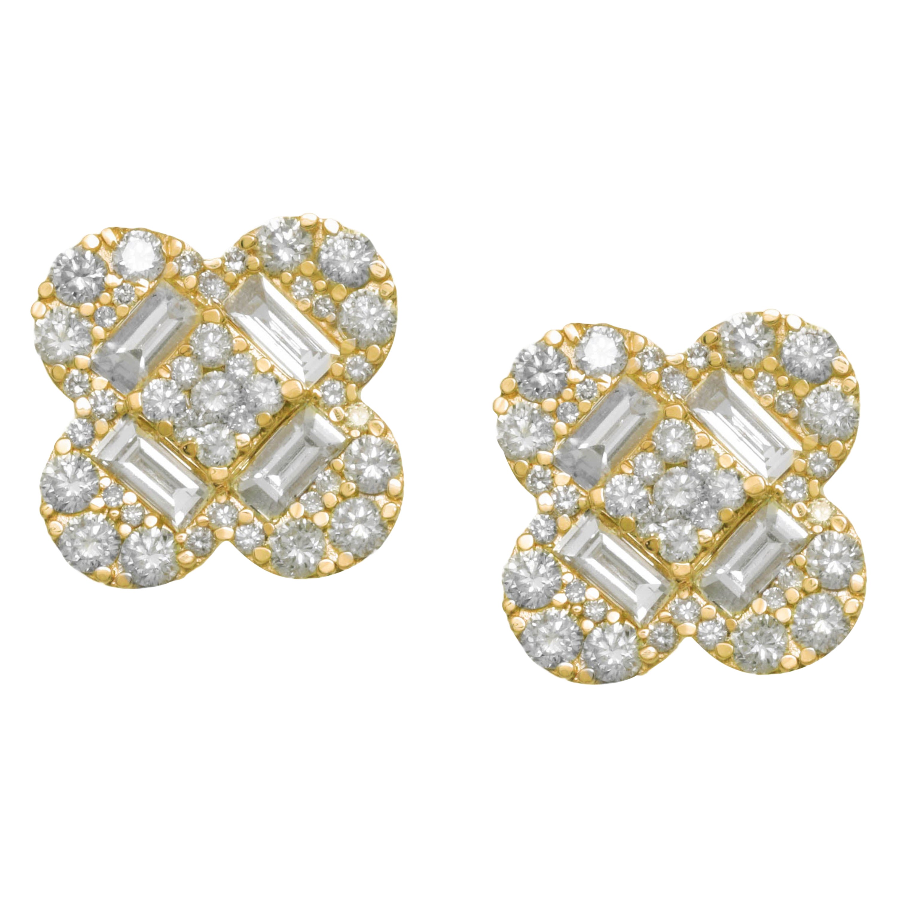 14K Yellow Gold Diamond Earrings For Sale