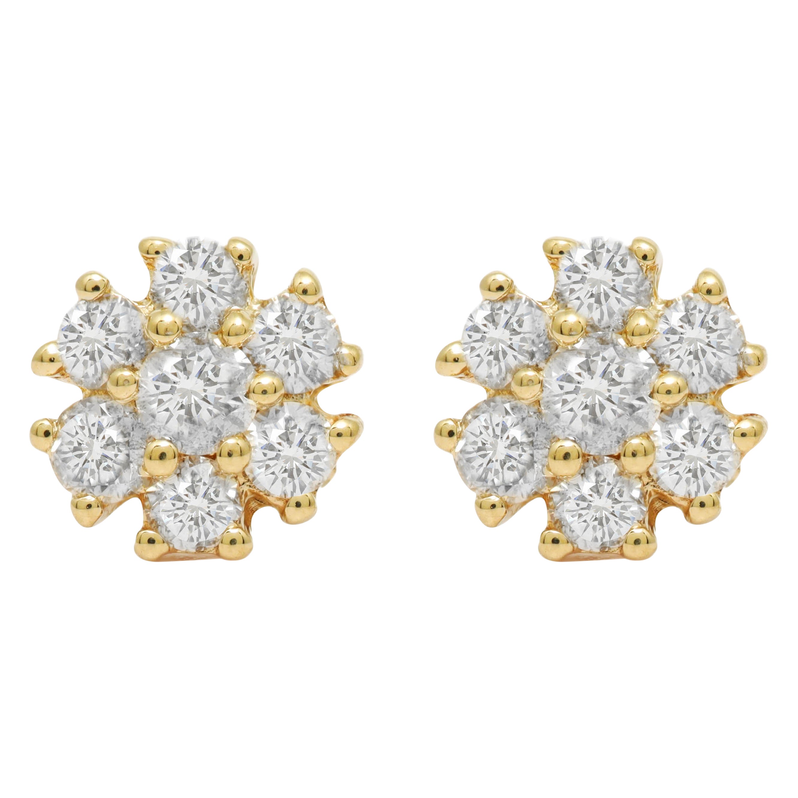 14K Yellow Gold Diamond Earrings For Sale