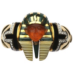 Paolo Gucci Citrine Enamel Diamond Gold Egyptian Revival Bracelet 