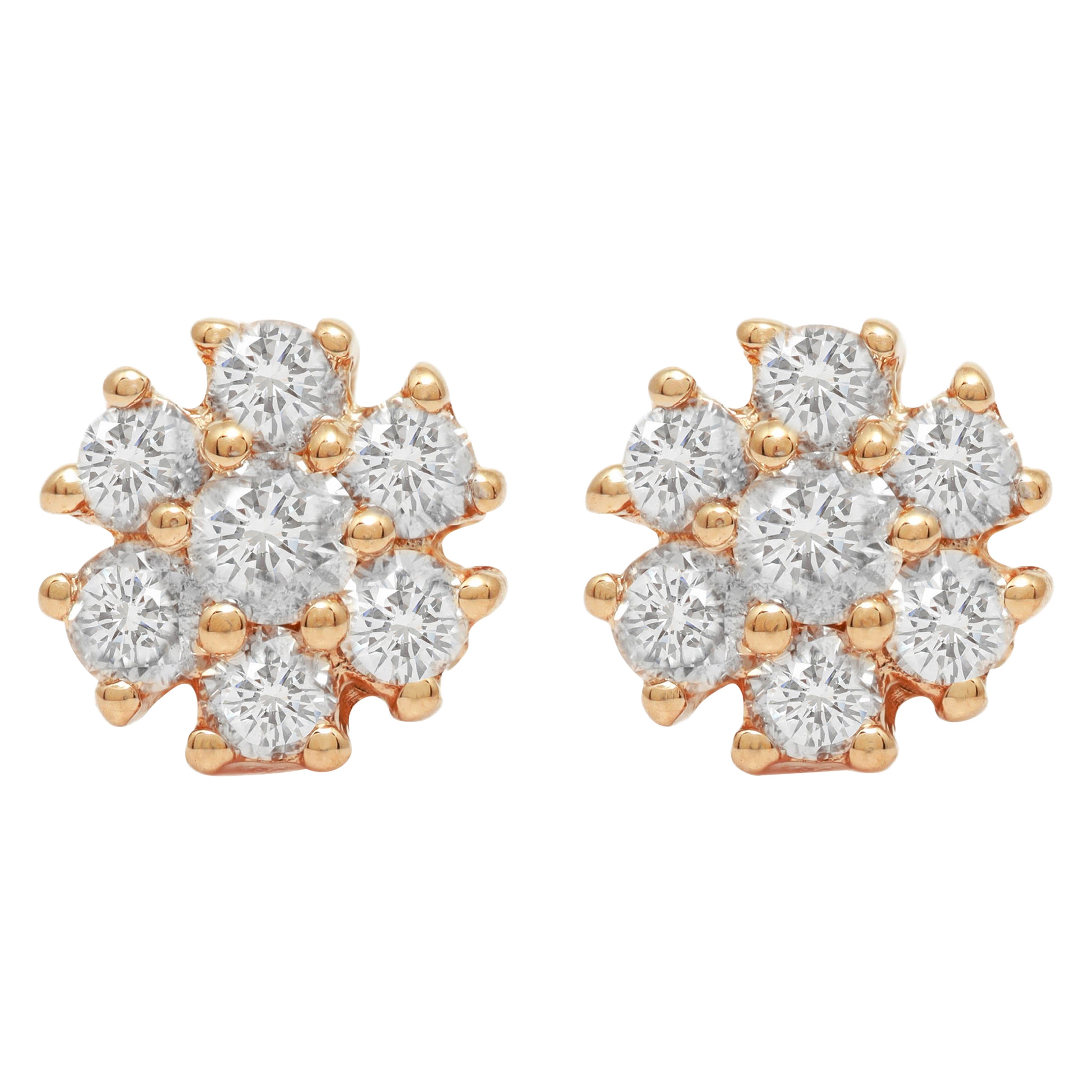 14K Rose Gold Diamond Earrings For Sale