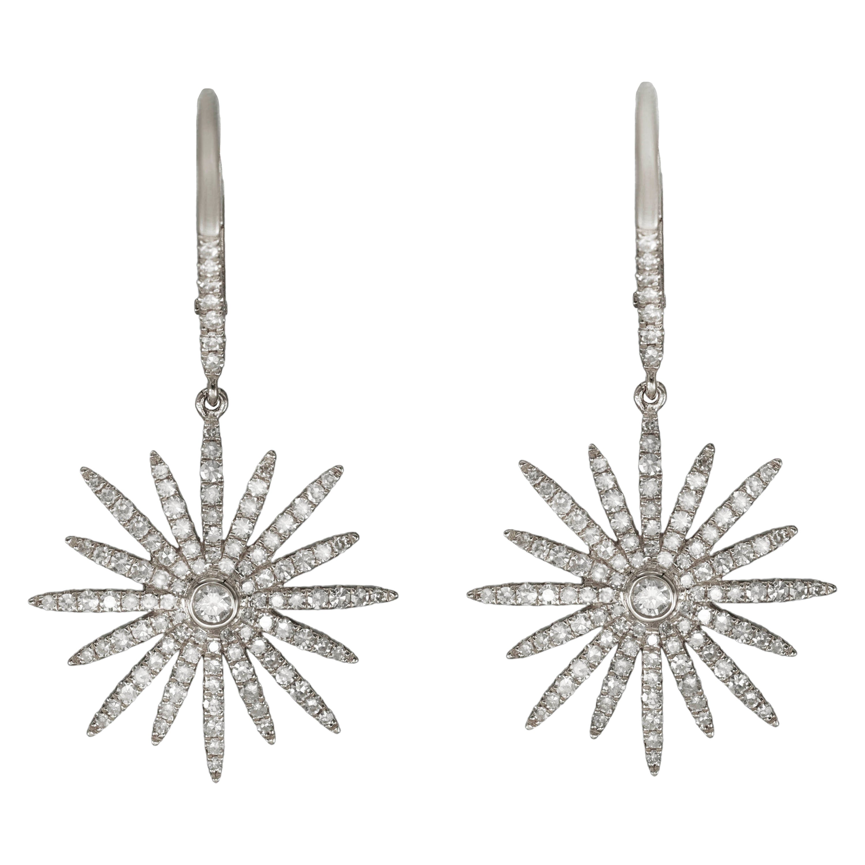 14K White Gold Diamond Earrings For Sale at 1stDibs