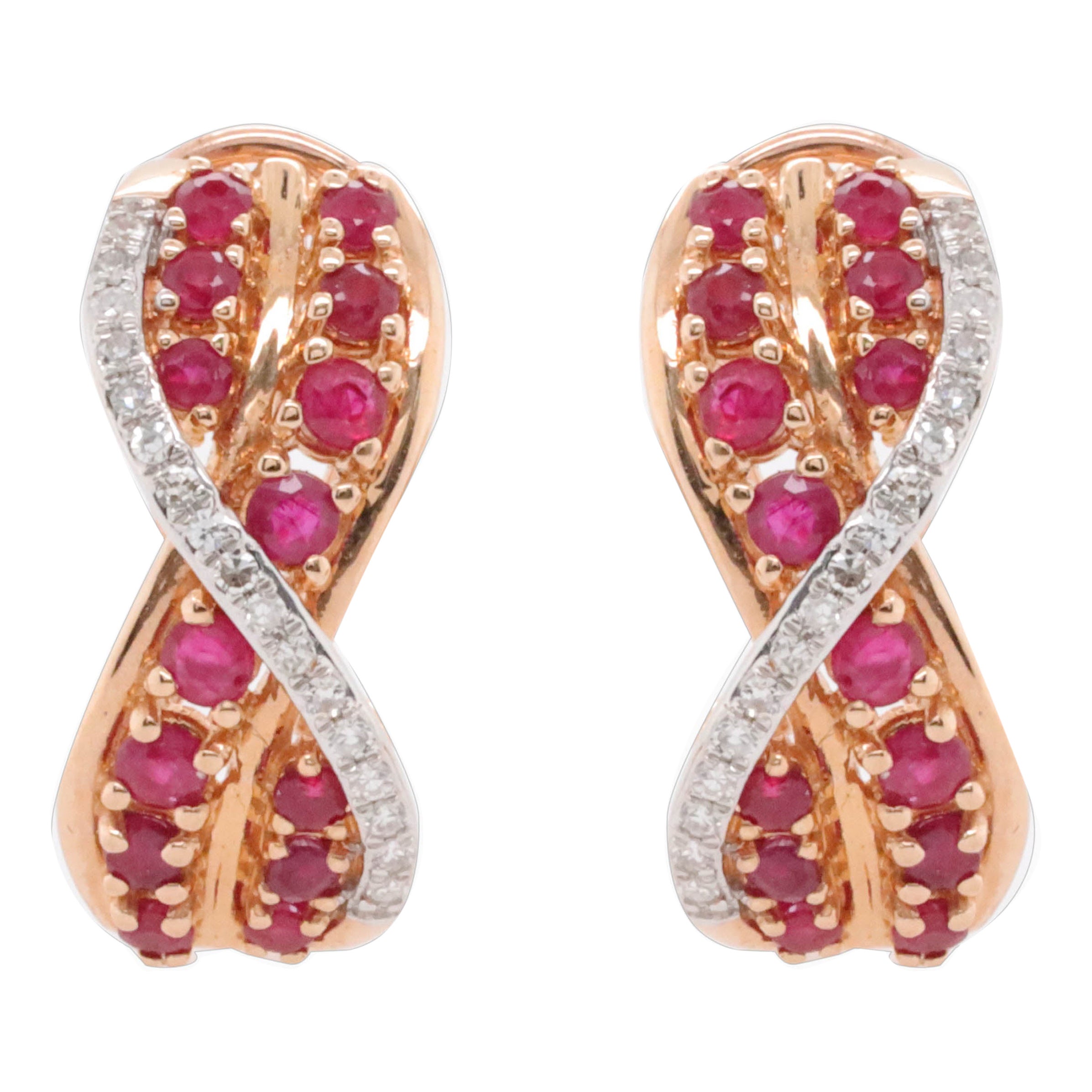 14K Rose Gold Ruby and Diamond Earrings For Sale at 1stDibs