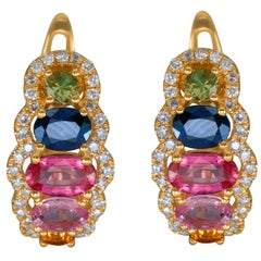 14K White Gold Multicolor Sapphire and Diamond Earrings