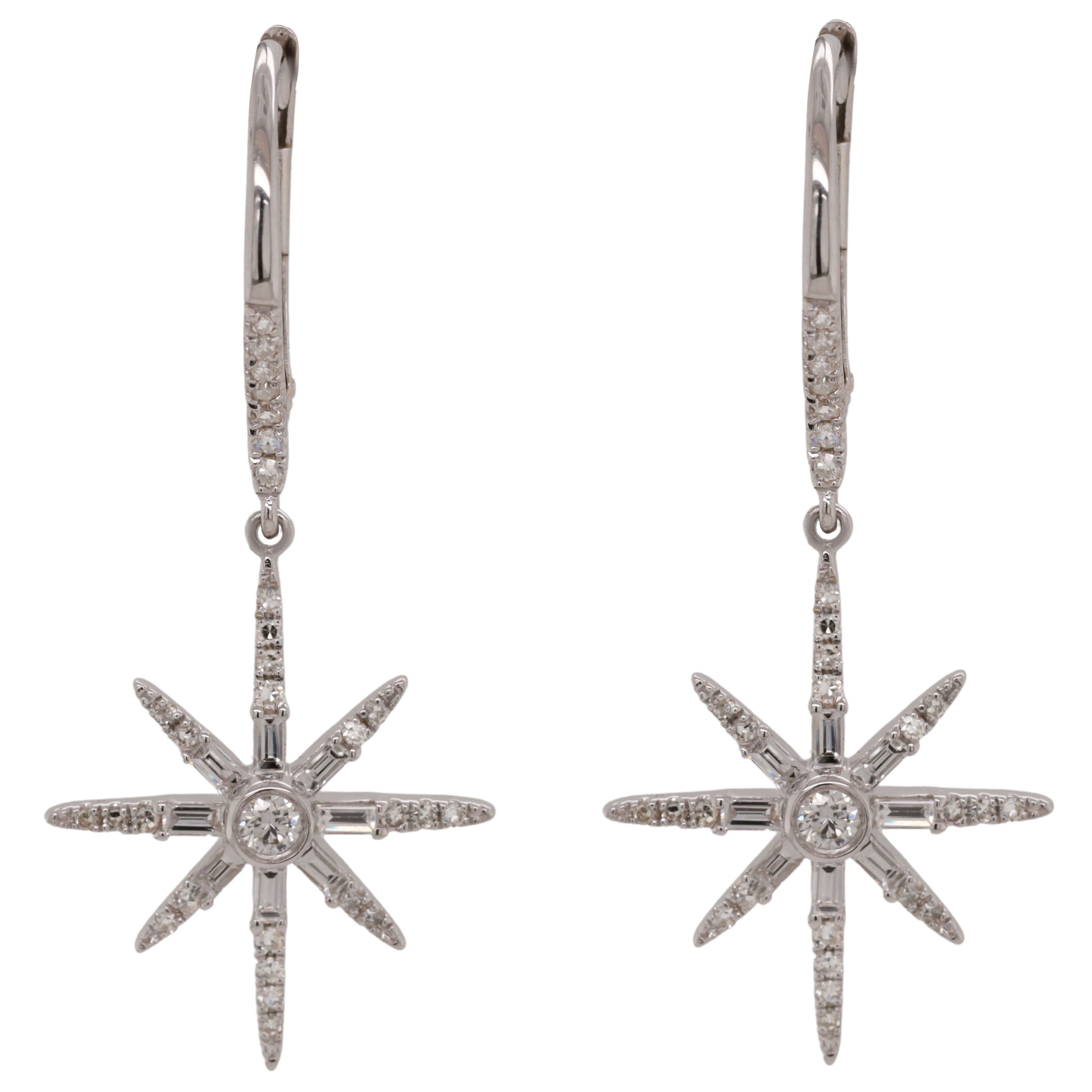 14K White Gold Diamond Earrings For Sale at 1stDibs