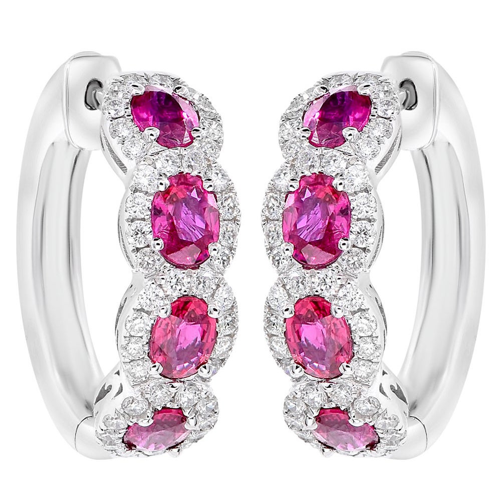 18K White Gold Ruby and Diamond Earrings For Sale