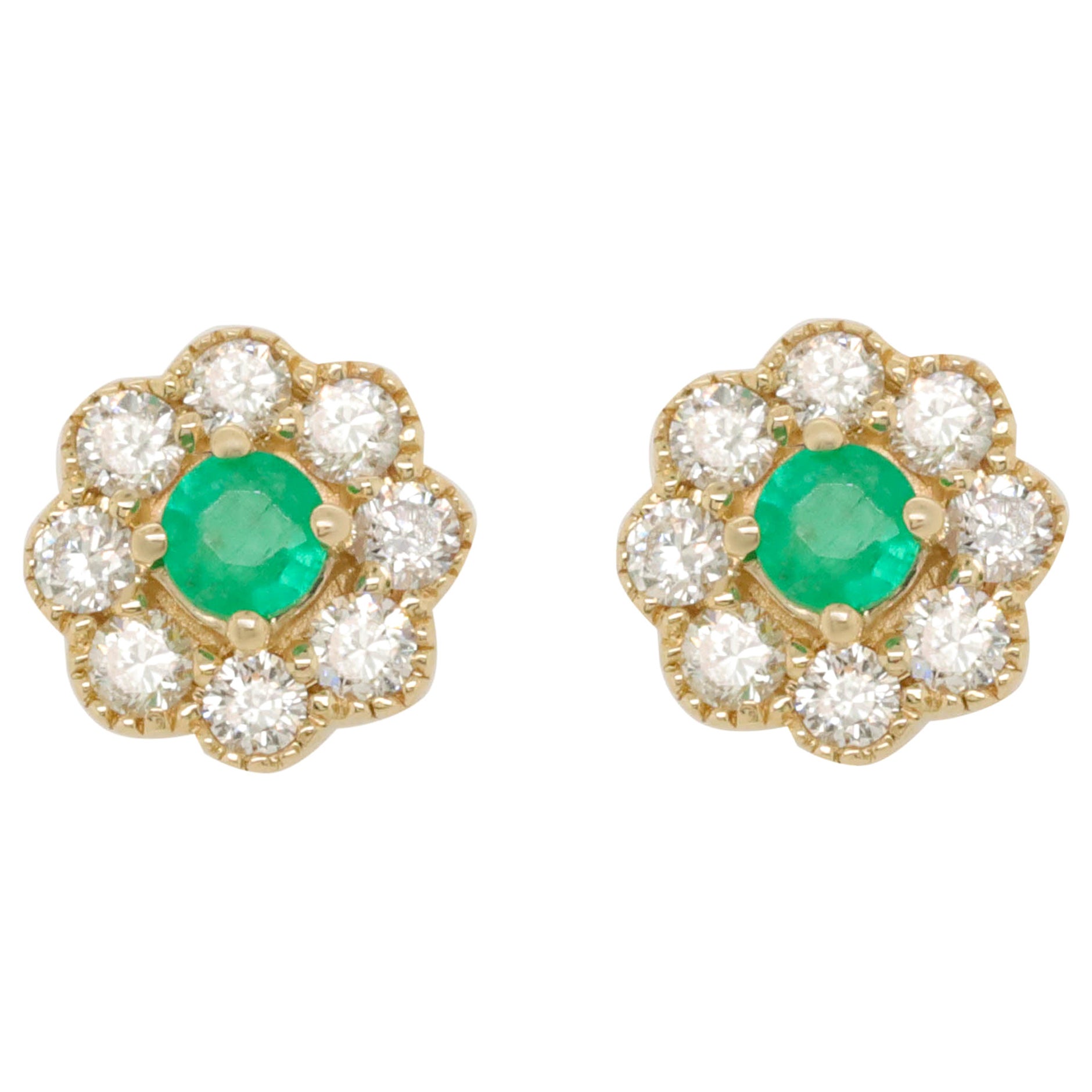 14K Yellow Gold Emerald and Diamond Earrings