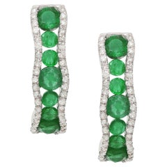 14K White Gold Emerald and Diamond Earrings