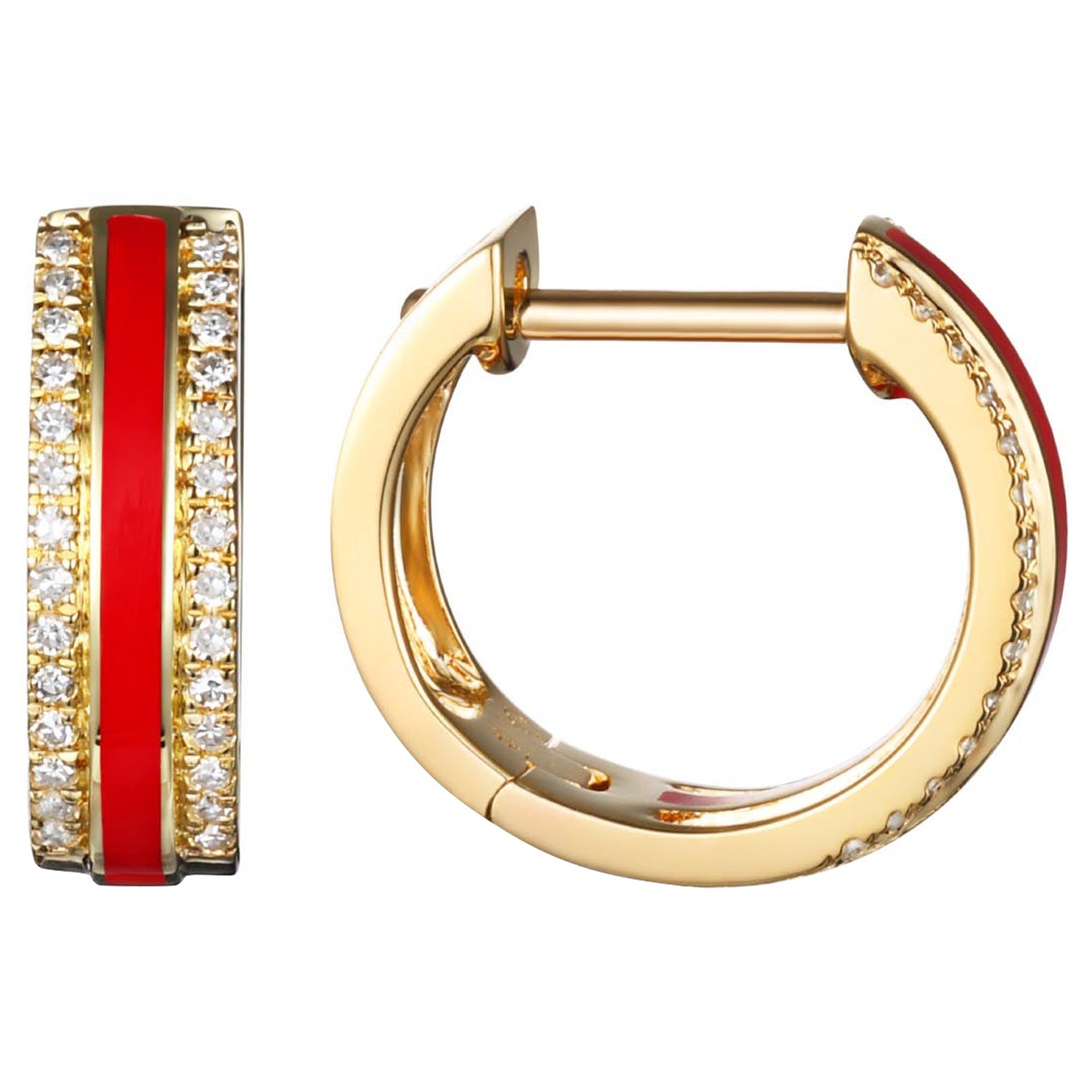 Alessandro Fanfani Yellow Gold Diamond Enamel Earrings, 1.12 Carat For