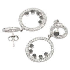 Black and White Diamond Circle Dangle Earrings in 18k White Gold