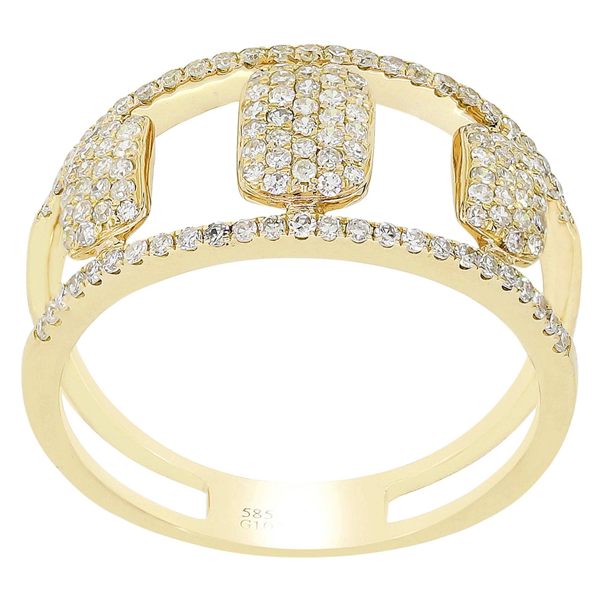 Luxle Round Pave Diamond Split Shank Ring in 14 Karat Yellow Gold For Sale
