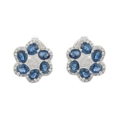 Sapphire and Diamond Studs in 14K White Gold