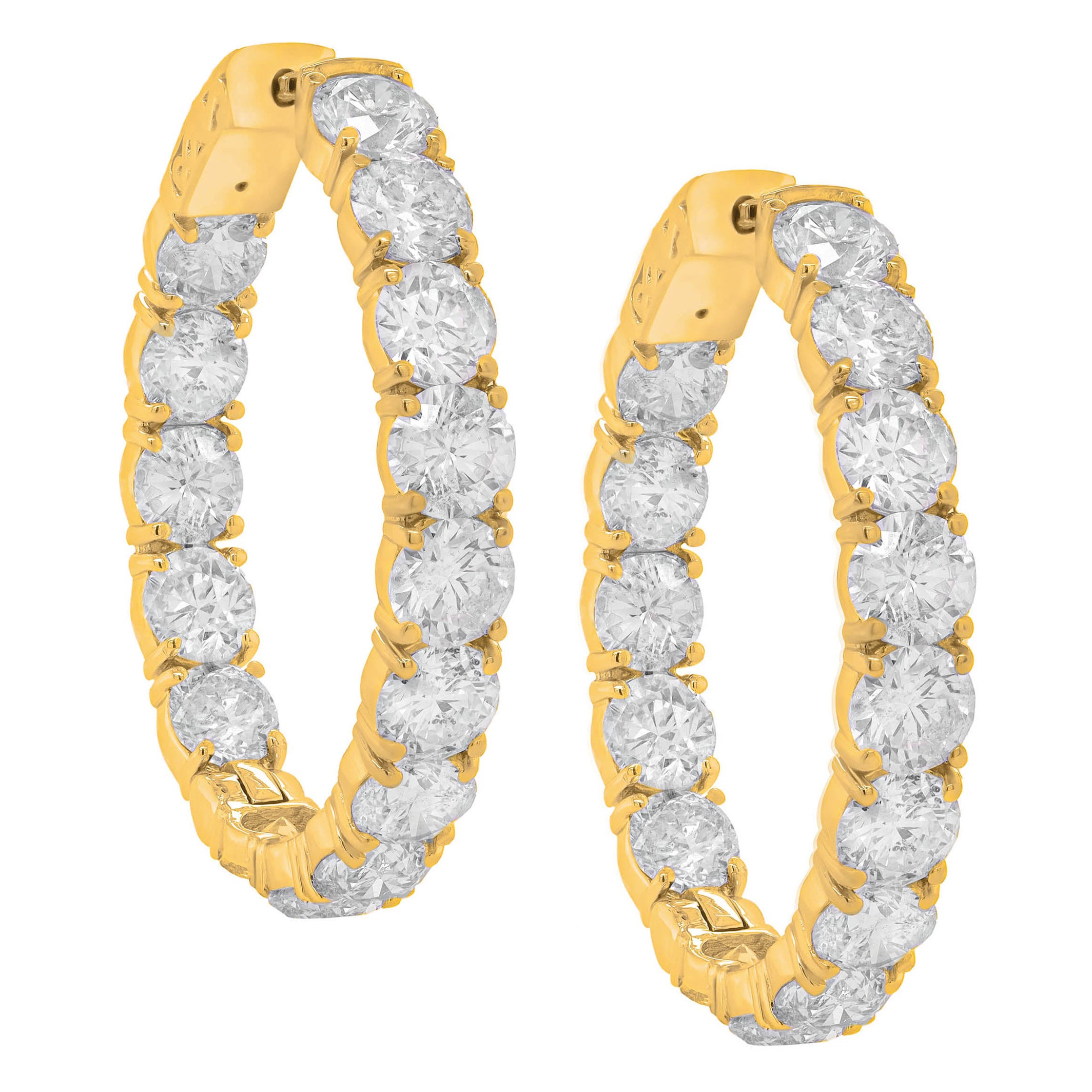 18K YellowGold 7.50 Carats Diamond Hoop Earrings For Sale