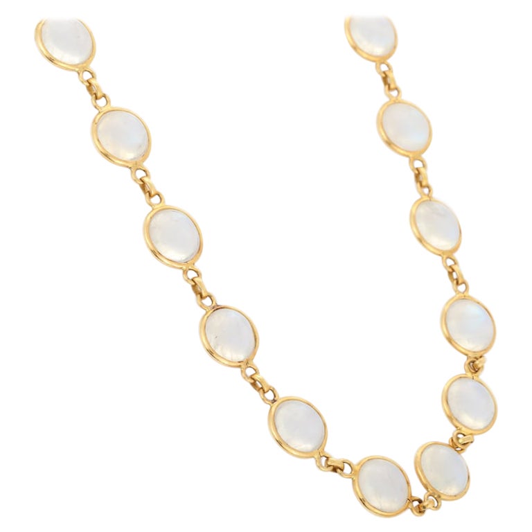 80.49 ct Rainbow Moonstone Necklace in 18kt Solid Yellow Gold