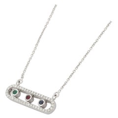 Ruby Emerald and Sapphire Pendant Necklace in 18K White Gold